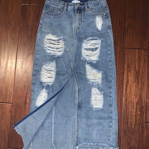 Dance & Marvel Denim Front Slit MIDI Skirt